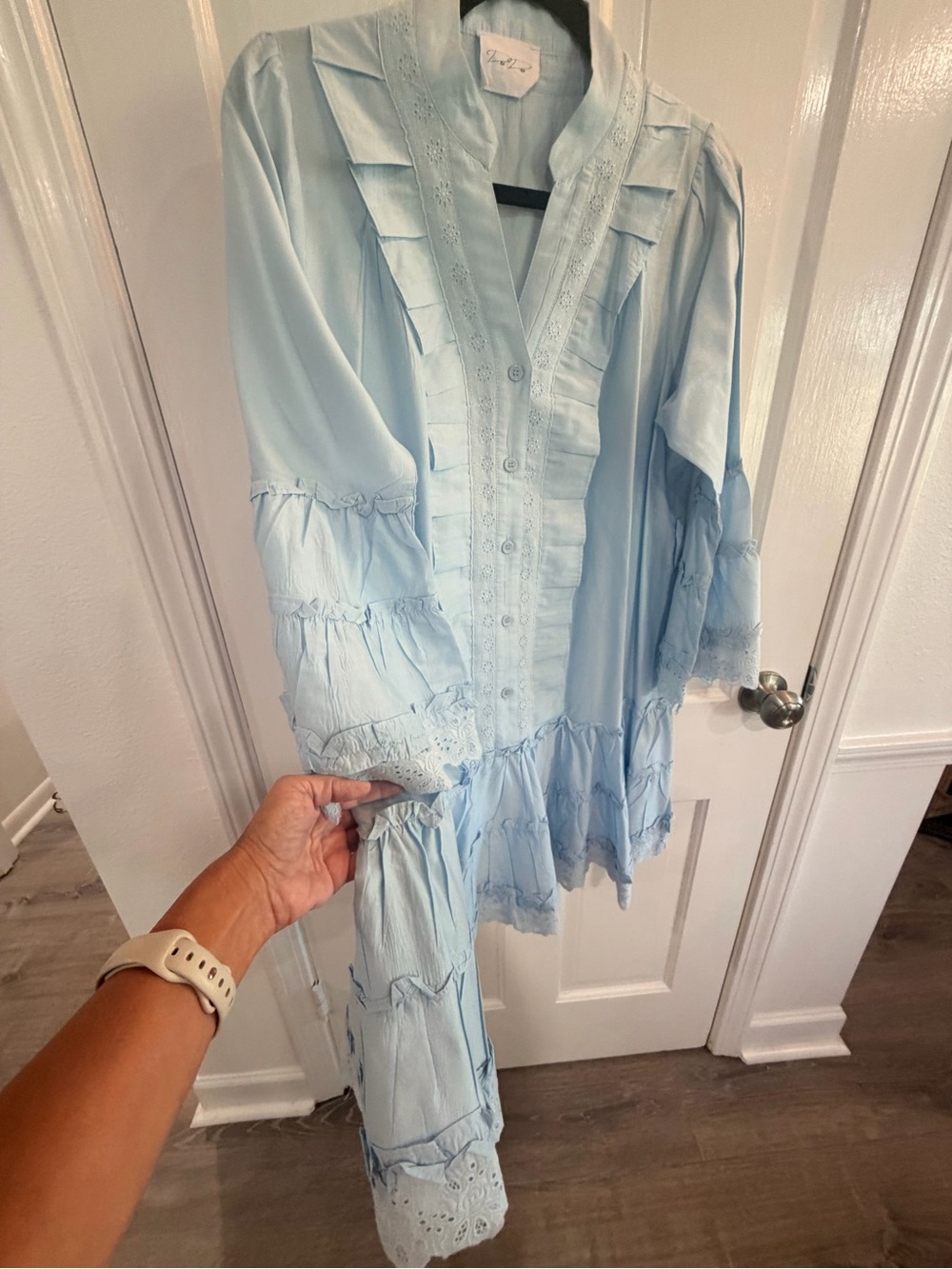 Light Blue Ruffle Front Dress - Picture 2 of 4